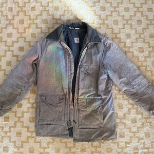 Vintage 80s Carhartt Jacket Mens L Tall Blue Gray CQ298 Duck Canvas Quilt Parka